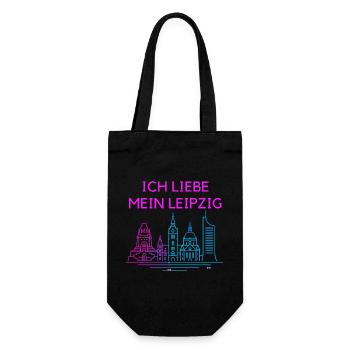 Ich liebe mein Leipzig Neon Skyline - Geschenkbeutel für Flaschen - Schwarz - Vorne