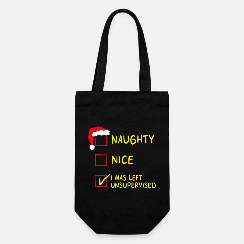 Naughty Nice – I Was Left Unsupervised Christmas - Gift Bag for Bottles - black