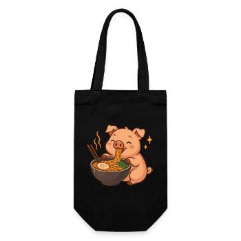 Cochon aux nouilles, ramen, cochon kawaii - Sac à bouteille - noir - Devant