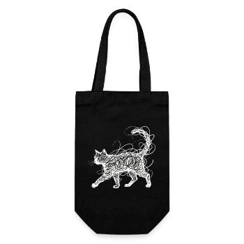 Minimalist Scribble Cat Line Art Japanese - Gift Bag for Bottles - black - Front