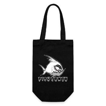Lustiges Angler Motiv im Cartoon Stil, Fisherman - Geschenkbeutel für Flaschen - Schwarz - Vorne
