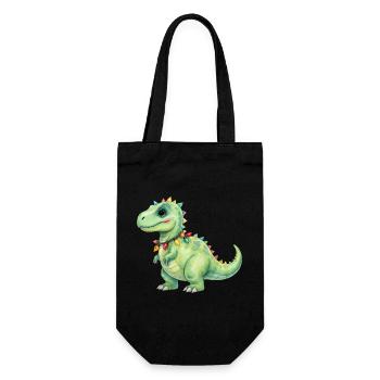 Bunter Dino mit Lichterkette - Geschenkbeutel für Flaschen - Schwarz - Vorne