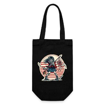 Jeune fille samouraï voyou avec drapeau en lambeaux - Sac à bouteille - noir - Devant