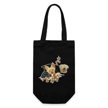Yorkshirehunde im Herbstlaub - Geschenkbeutel für Flaschen - Schwarz - Vorne