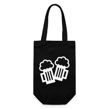 2 Bierkrug Icons Stoßen An (Bier / Maßkrüge / W) - Geschenkbeutel für Flaschen - Schwarz - Vorne