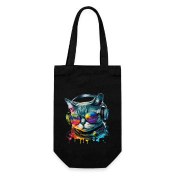 Katze Sonnenbrille Kopfhörer Splash Bunt Tier - Geschenkbeutel für Flaschen - Schwarz - Vorne
