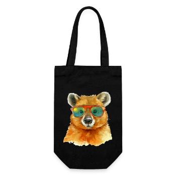 Lilou das Quokka mit Brille - Geschenkbeutel für Flaschen - Schwarz - Vorne