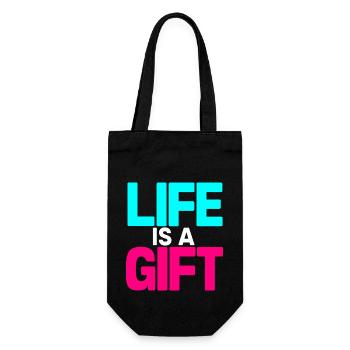 Life is a Gift Cyan and Magenta - Gift Bag for Bottles - black - Front