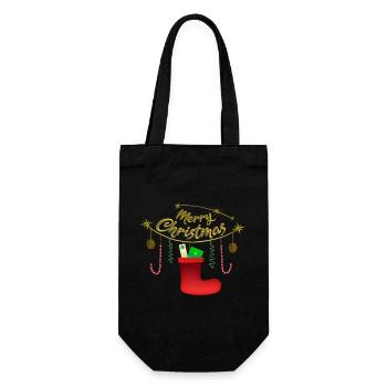 Merry Christmas - Geschenkbeutel für Flaschen - Schwarz - Vorne