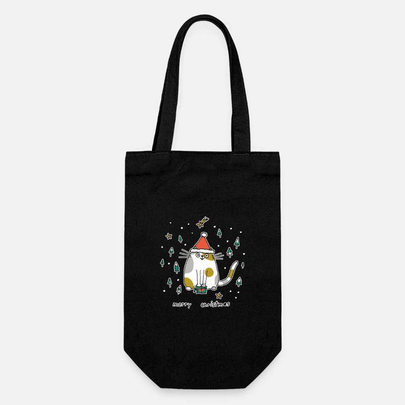 Gros chat avec chapeau de Père Noël dessin animé de Noël - Sac à bouteille - noir