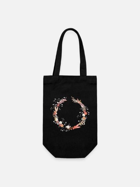 Trockenblumen Kranz mit Schleierkraut Illustration - Geschenkbeutel für Flaschen - Schwarz