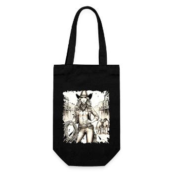Western-Vintage-Cowboy-Mädchen, amerikanischer Wilder Westen - Geschenkbeutel für Flaschen - Schwarz - Vorne