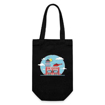 Fire Station with Helicopter and Fire Engine - Gift Bag for Bottles - black - Front