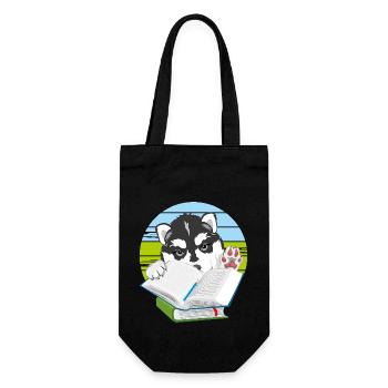 Chiot husky chien adore lire des livres - Sac à bouteille - noir - Devant