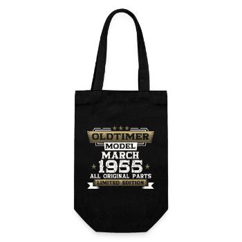 70. Geburtstag Oldtimer März Jahrgang 1955 - Geschenkbeutel für Flaschen - Schwarz - Vorne
