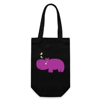 Hippopotamus with bird gang on its nose - cute - Gift Bag for Bottles - black - Front