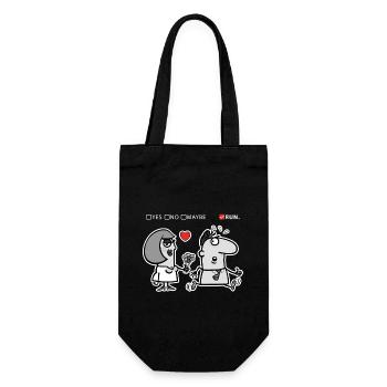 Liebe oder Flucht – Unkonventioneller Humor (Dark Version) - Geschenkbeutel für Flaschen - Schwarz - Vorne