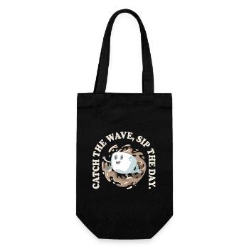 Catch the Wave Sip the Day – Retro Coffee Trend - Gift Bag for Bottles - black - Front