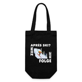 Zum Après-Ski? Folge mir! – Hüttengaudi Spruch - Geschenkbeutel für Flaschen - Schwarz - Vorne
