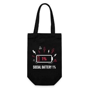 Social Battery 1% Akku - Geschenkbeutel für Flaschen - Schwarz - Vorne