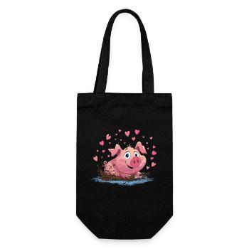 Schweinchen im Schlammherz - Geschenkbeutel für Flaschen - Schwarz - Vorne