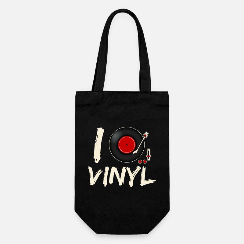 I Love Vinyl Record Player Design - Gift Bag for Bottles - black