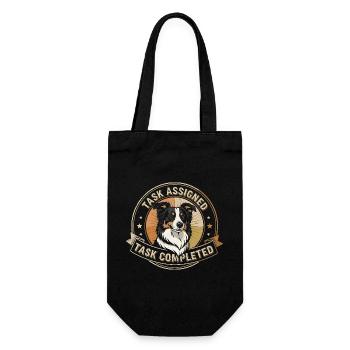 Aufgabe erledigt | Border Collie Badge - Geschenkbeutel für Flaschen - Schwarz - Vorne