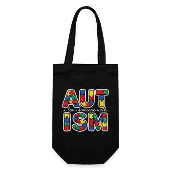 Fausse laine J’aime quelqu’un autiste - Sac à bouteille - noir - Devant