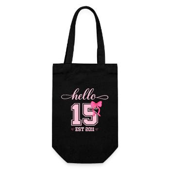 Hello 15 Est 2011 Mädchen Geburtstag Design - Geschenkbeutel für Flaschen - Schwarz - Vorne