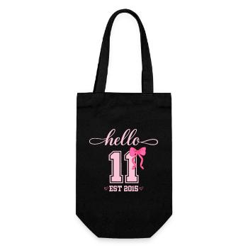 Hello 11 Est 2015 Coquette Schleife Mädchen Geburt - Geschenkbeutel für Flaschen - Schwarz - Vorne