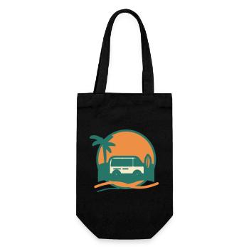 Sonnenuntergang Surfbus am Strand - Geschenkbeutel für Flaschen - Schwarz - Vorne