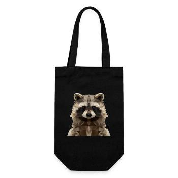 Geometrischer Waschbär - Modernes Low Poly Design - Geschenkbeutel für Flaschen - Schwarz - Vorne