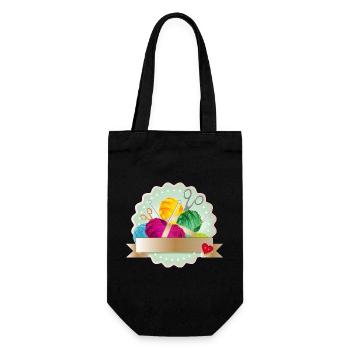 Boules de laine, boutons et aiguilles à tricoter comme un patch coloré - Sac à bouteille - noir - Devant