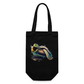 Cool tortue surf dans la mer avec de la bière - Sac à bouteille - noir - Devant