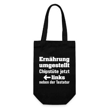 Ernährung umgestellt - lustiges Diätmotiv - Geschenkbeutel für Flaschen - Schwarz - Vorne