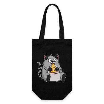 Fat Raccoon Eating Pizza Funny Comic Style - Gift Bag for Bottles - black - Front