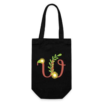 Elegant letter 'W' with flowers - Gift Bag for Bottles - black - Front