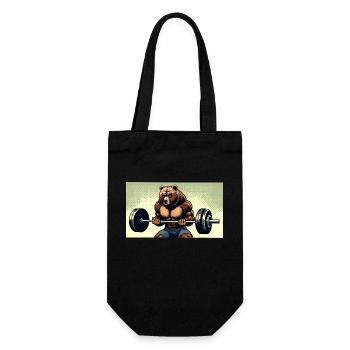 CurlBear – Der Hantel-Champion - Geschenkbeutel für Flaschen - Schwarz - Vorne