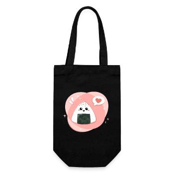 Onigiri kawaii en rose, rose avec cœur - Sac à bouteille - noir - Devant