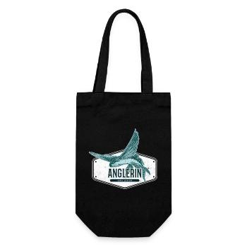 Anglerin USA Design Fliegender Fisch - Geschenkbeutel für Flaschen - Schwarz - Vorne