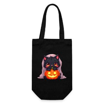 Halloween Katze mit Halloween Kürbis - Geschenkbeutel für Flaschen - Schwarz - Vorne