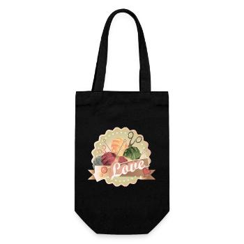 Patch de boules vintage en laine avec aiguilles à tricoter et cœur - Sac à bouteille - noir - Devant