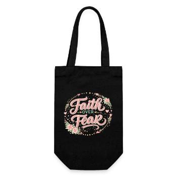 Faith Over Fear Pink Floral Design - Gift Bag for Bottles - black - Front