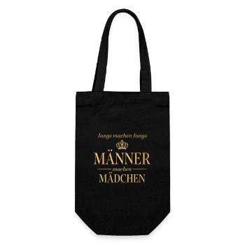Jungs machen Jungs – Männer machen Mädchen - Geschenkbeutel für Flaschen - Schwarz - Vorne