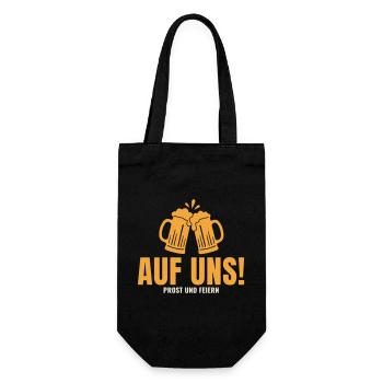 Auf uns Bier Herzschlag Prost Spruch Feiern - Geschenkbeutel für Flaschen - Schwarz - Vorne