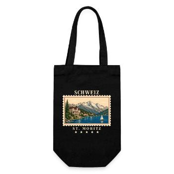 Schweiz St. Moritz Vintage Reisemarke - Geschenkbeutel für Flaschen - Schwarz - Vorne