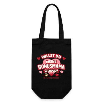 Willst du meine Bonusmama werden? Herzensfrage - Geschenkbeutel für Flaschen - Schwarz - Vorne