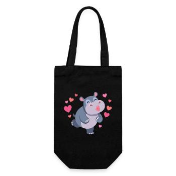 Herziger Hippo mit Herzen und Kussmund - Geschenkbeutel für Flaschen - Schwarz - Vorne
