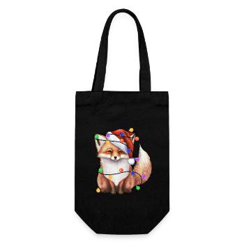 Fuchs mit Weihnachtmütze und Lichter - Geschenkbeutel für Flaschen - Schwarz - Vorne