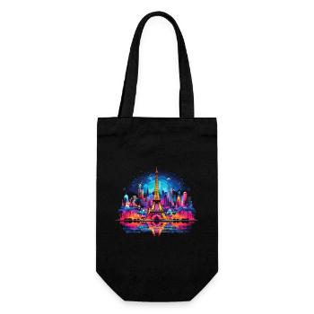 Paris, Eiffel Tower, France, City, Skyline, Night - Gift Bag for Bottles - black - Front